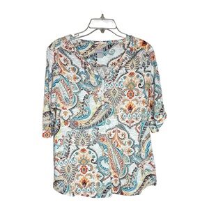 Chico's Women’s Multicolor Paisley Print V-Neck Pullover Shirt